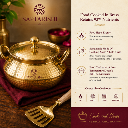 Handcrafted Brass Patili (Degchi) with Lid | Naturally Non-Stick & Tin Coated | Saptarishi
