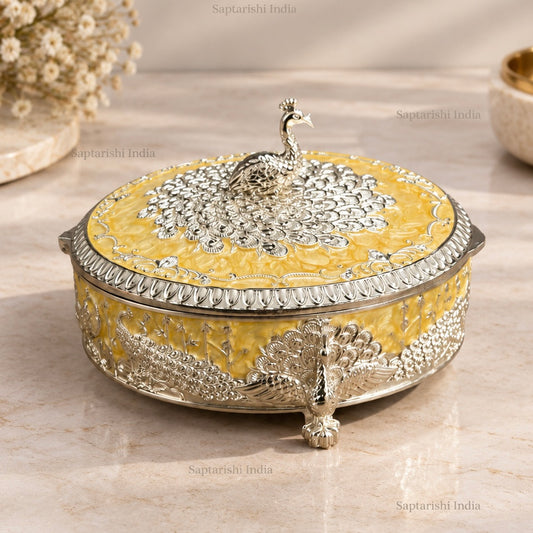 Peach Peacock Enamel Dry Fruit Box (6 in) by Saptarishi India