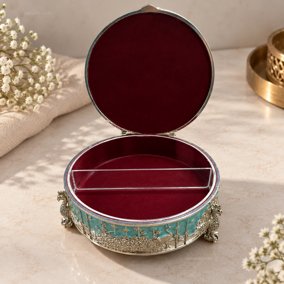 Peacock Enamel Dry Fruit Box (6 in) by Saptarishi India
