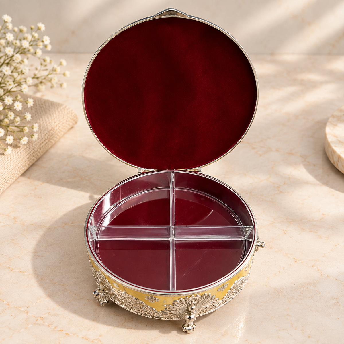 Peach Peacock Enamel Dry Fruit Box (6 in) by Saptarishi India