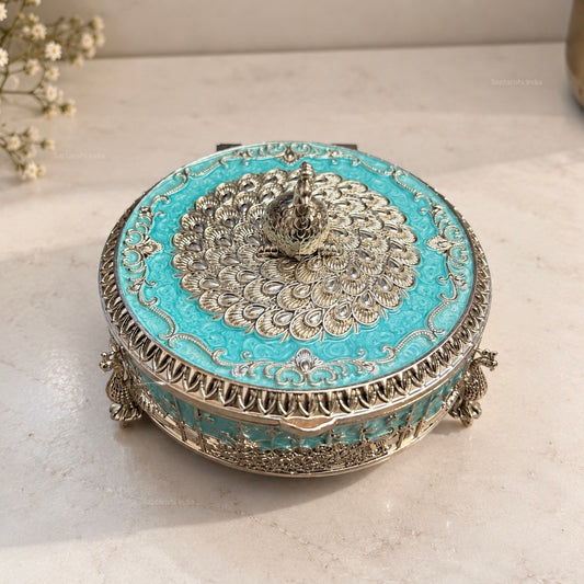 Peacock Enamel Dry Fruit Box (6 in) by Saptarishi India