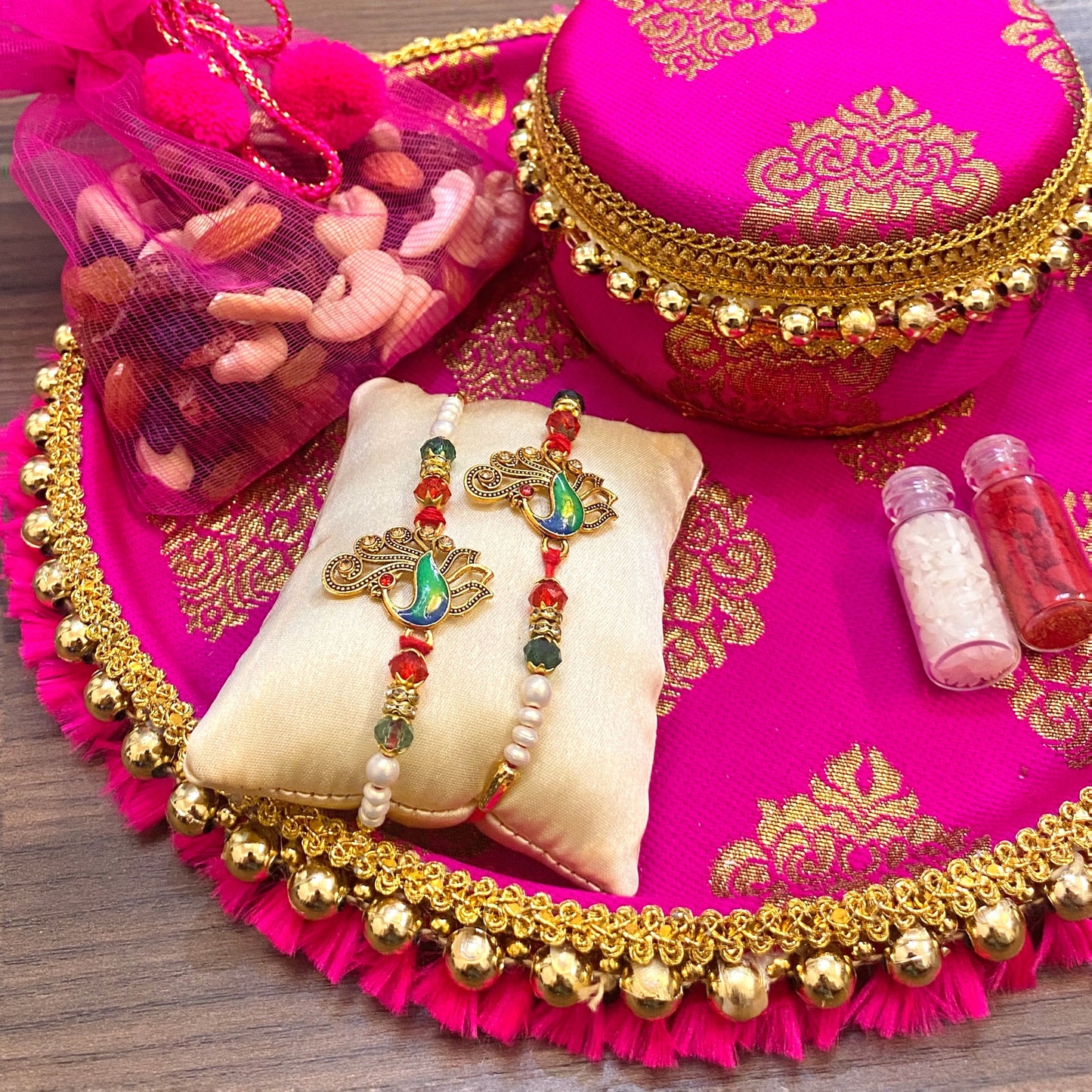 Rani Pink Rakhi Platter by Saptrishi
