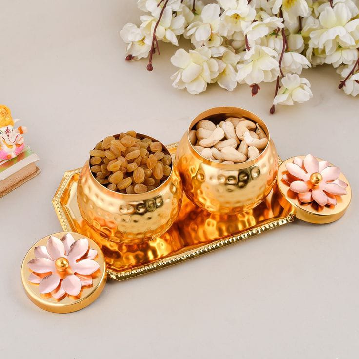 Decorative Dry Fruit Jar Set with Tray (Velvet Box Packed)