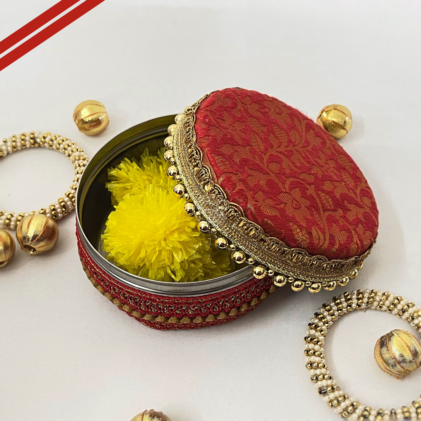 Red Brocade Sweet Steel Box By Saptrishi