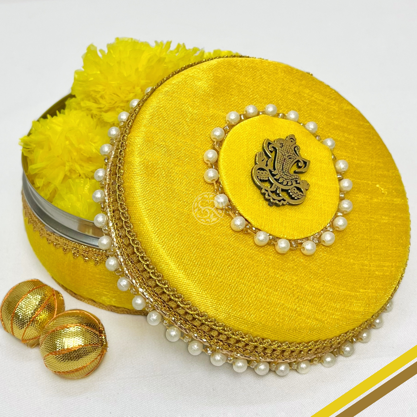 Yellow Ganpati Steel Box By Saptrishi