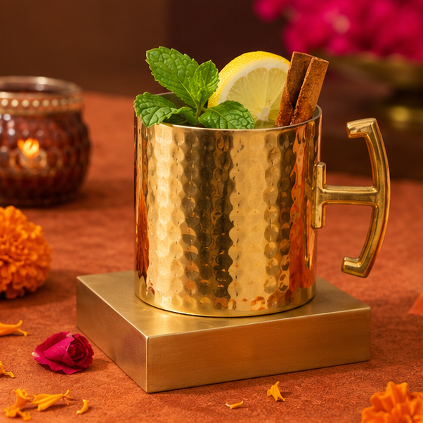Pure Copper Moscow Mule Mug Set of 2 with Premium Gift Box | Hammered Rose Gold Finish | Brass Handles | Tin-Lined Interior by Saptarishi