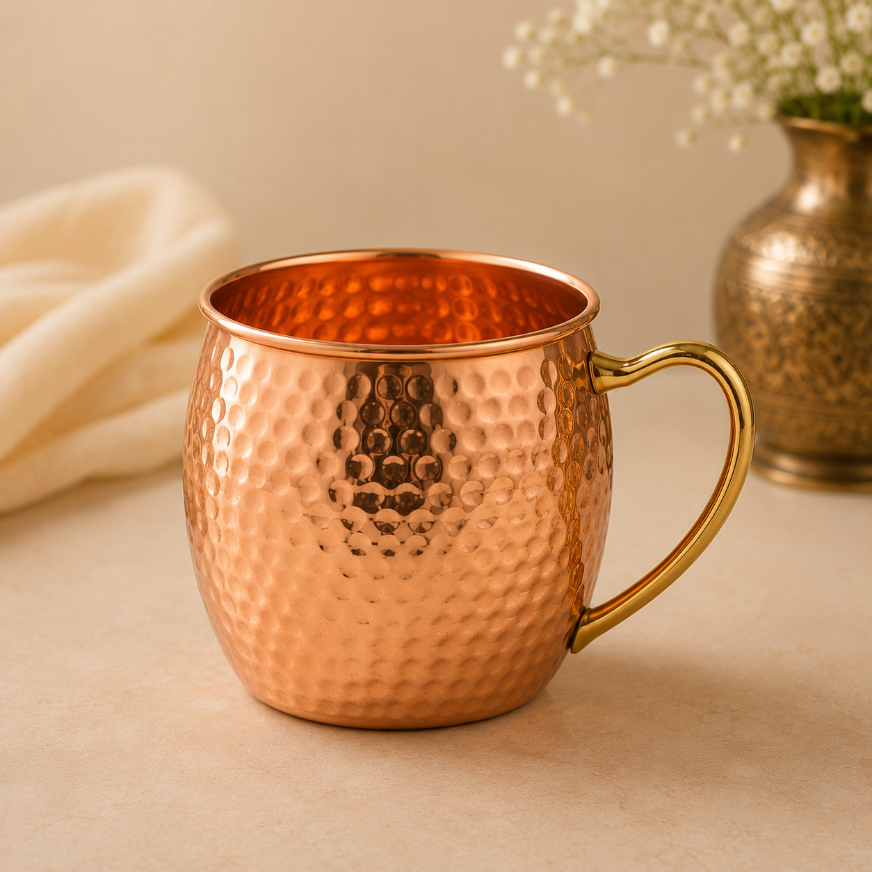 Pure Copper Mug Set of 6 (400ml) | Handcrafted Tamba Cups by Saptarishi