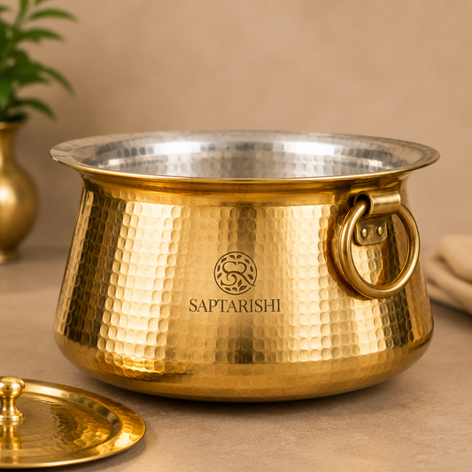 Handcrafted Brass Patila / Milk Topia with Lid | Naturally Non-Stick, Non-Toxic & Teflon-Free | Saptarishi
