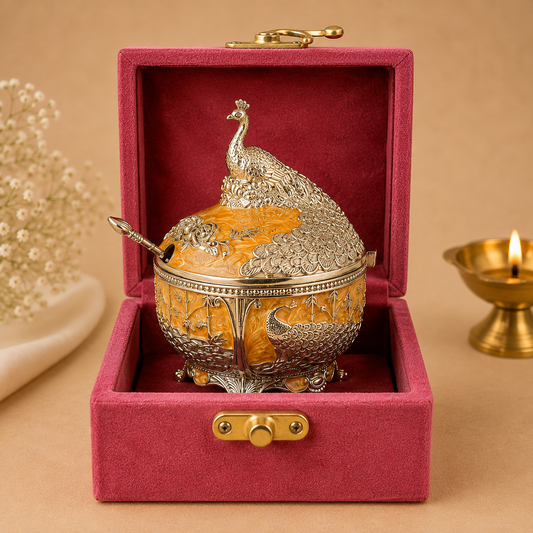 Peacock Enamel Bowl by Saptarishi