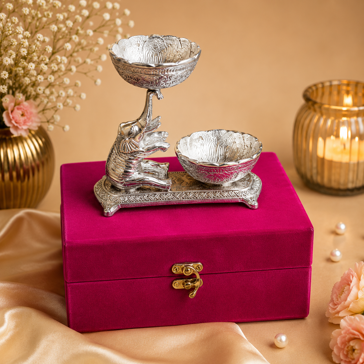 Shiny Elephant Double Bowl