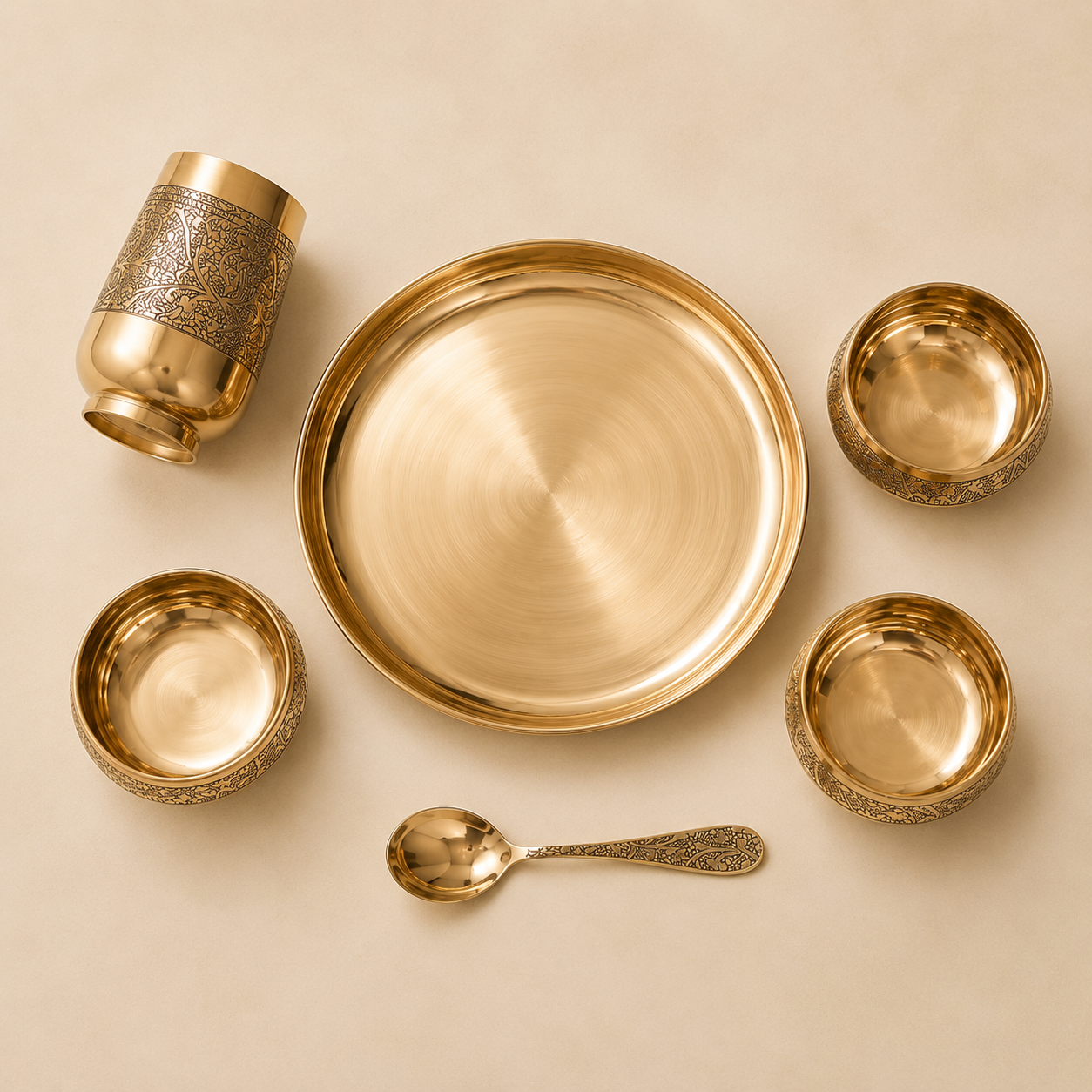 6-Piece Kansa Thali Set | Pure Bronze | Mirror Finish by Saptarishi