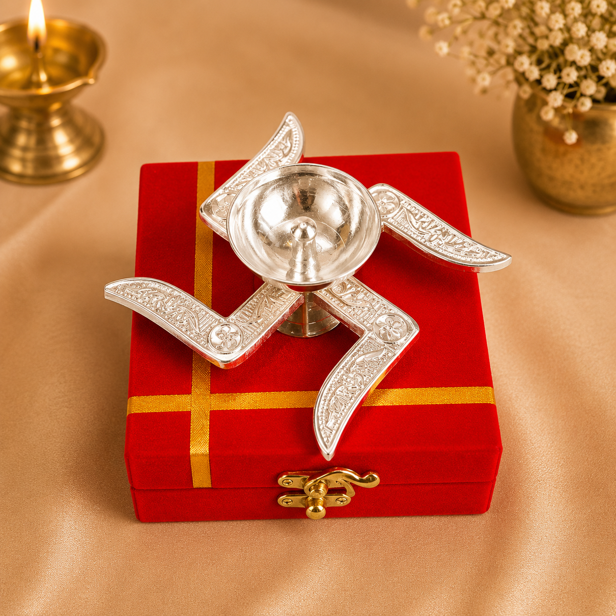 Swastik Diya (Gold Finish) – Minimal Luxury Multi-Purpose Diya & Tea-Light Holder