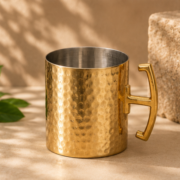 Pure Copper Moscow Mule Mug Set of 2 with Premium Gift Box | Hammered Rose Gold Finish | Brass Handles | Tin-Lined Interior by Saptarishi