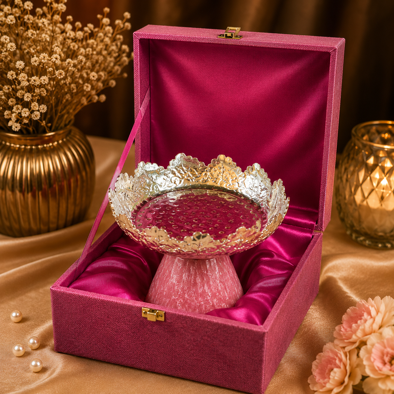 Pink Resin Dry Fruit Stand with Premium Gift Box