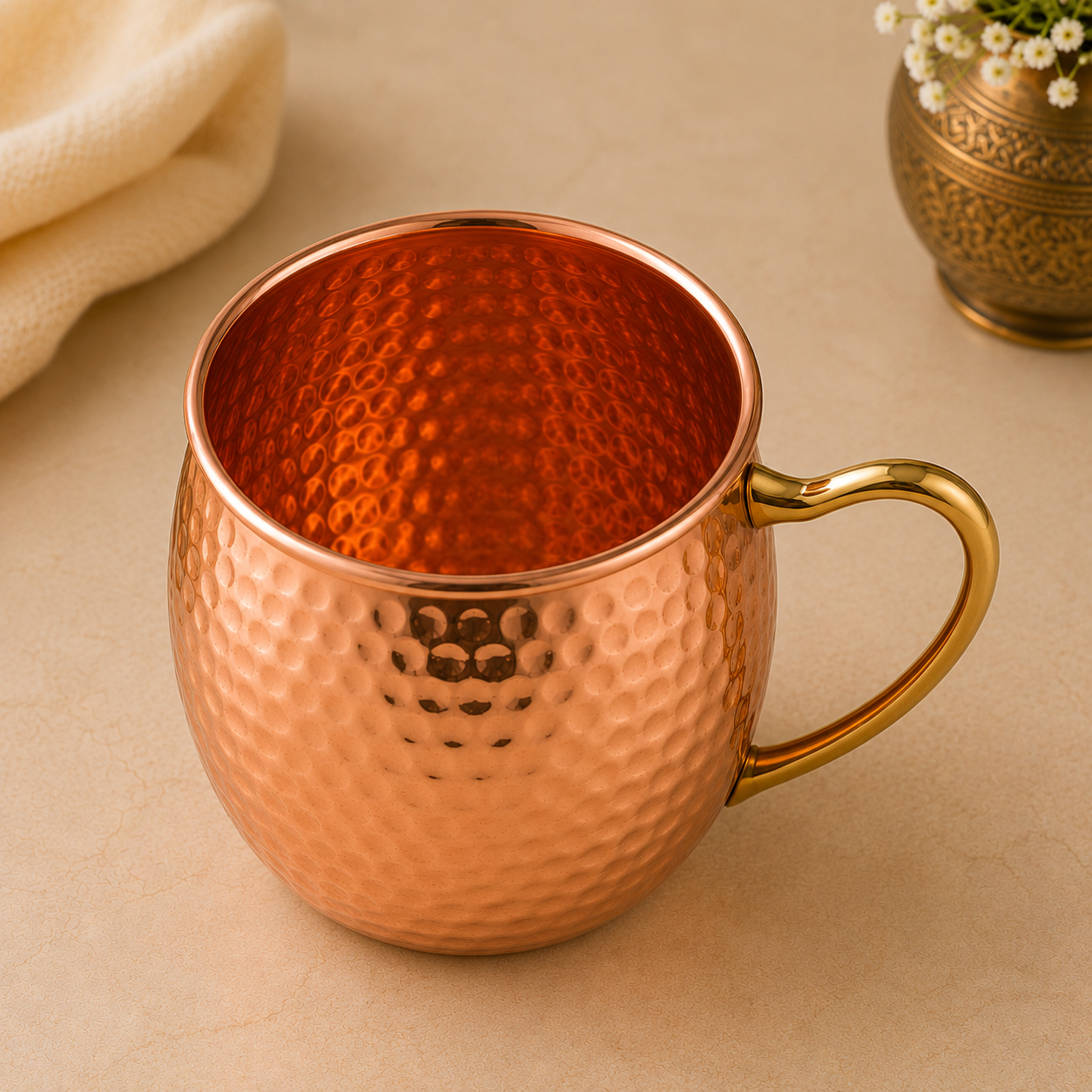 Pure Copper Mug Set of 6 (400ml) | Handcrafted Tamba Cups by Saptarishi