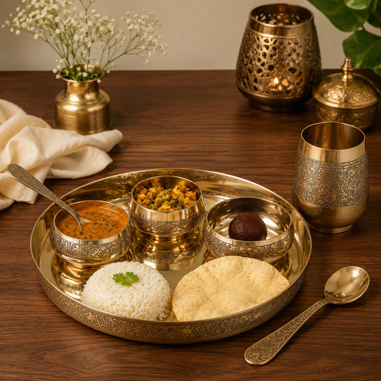 6-Piece Kansa Thali Set | Pure Bronze | Mirror Finish by Saptarishi