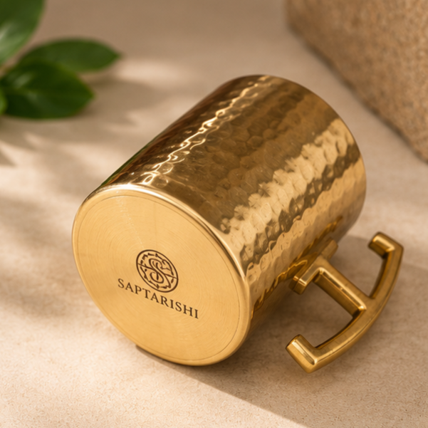 Pure Copper Moscow Mule Mug Set of 2 with Premium Gift Box | Hammered Rose Gold Finish | Brass Handles | Tin-Lined Interior by Saptarishi