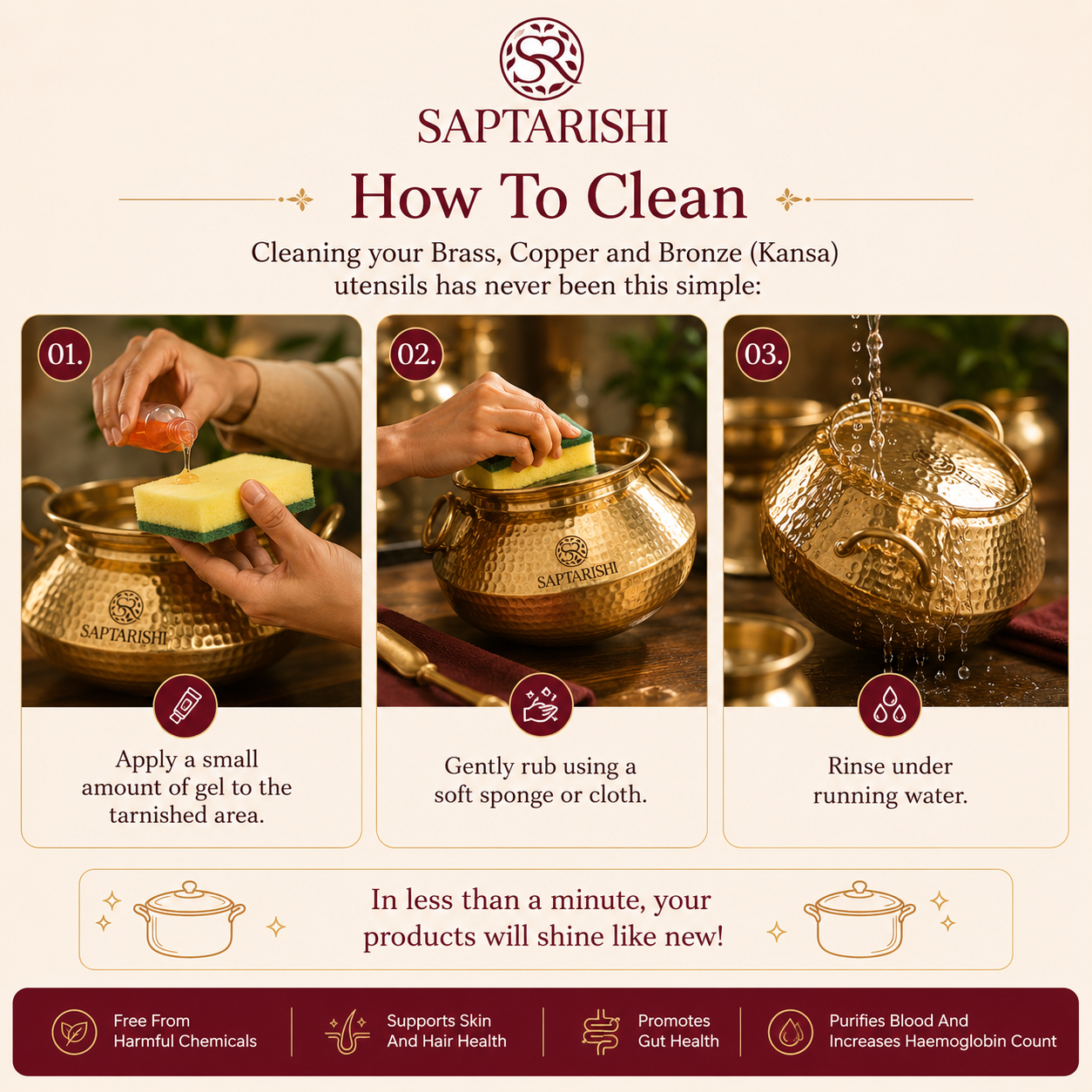 Handcrafted Brass Patili (Degchi) with Lid | Naturally Non-Stick & Tin Coated | Saptarishi