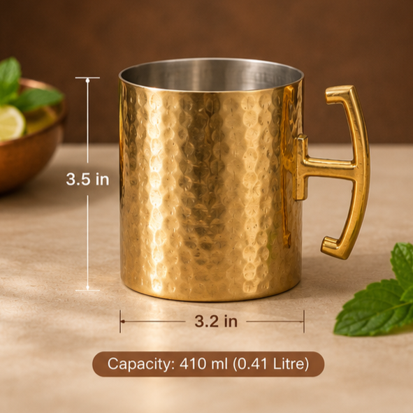 Pure Copper Moscow Mule Mug Set of 2 with Premium Gift Box | Hammered Rose Gold Finish | Brass Handles | Tin-Lined Interior by Saptarishi