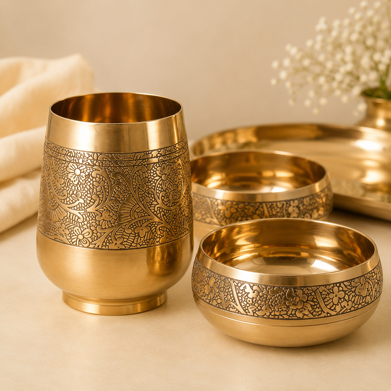 6-Piece Kansa Thali Set | Pure Bronze | Mirror Finish by Saptarishi