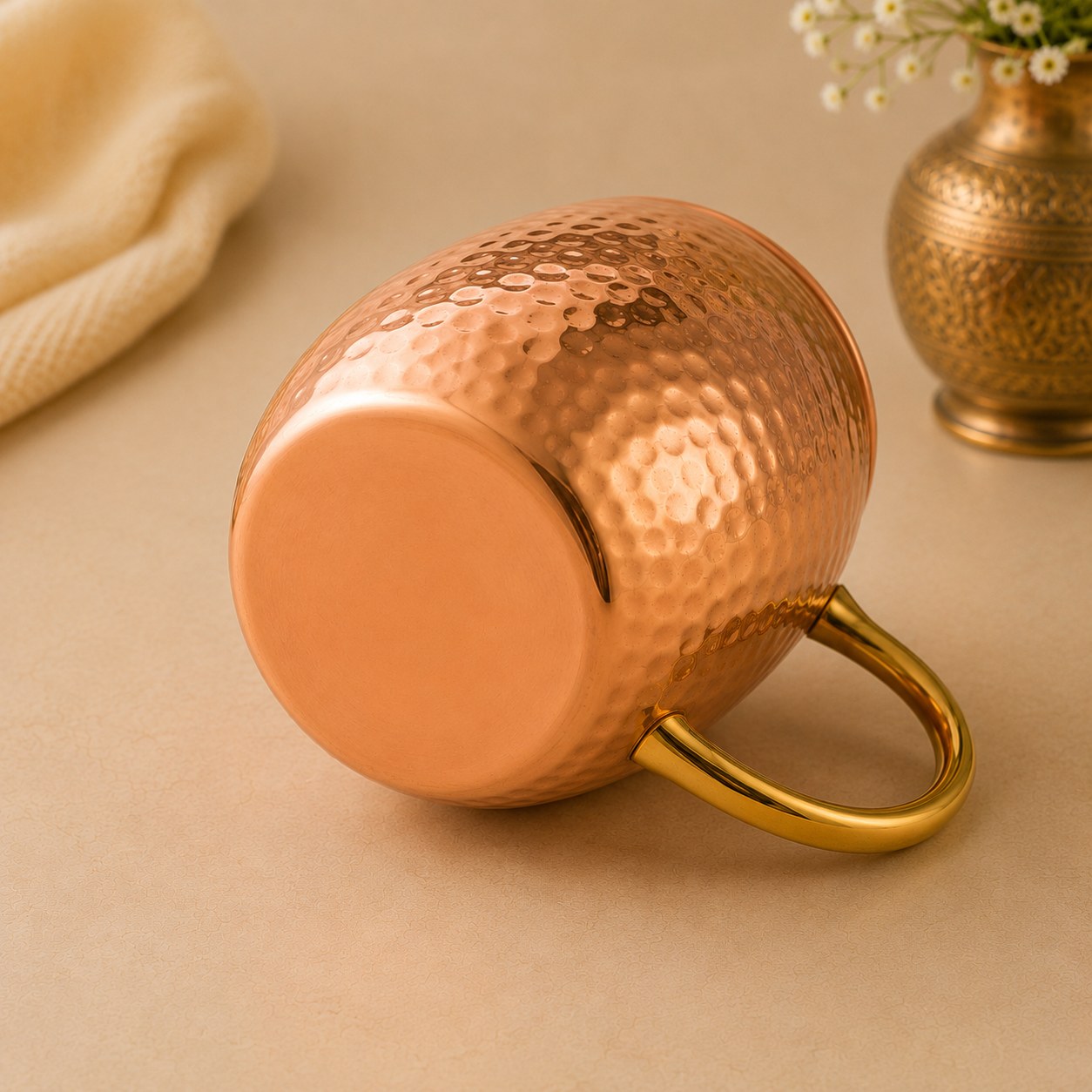 Pure Copper Mug Set of 6 (400ml) | Handcrafted Tamba Cups by Saptarishi