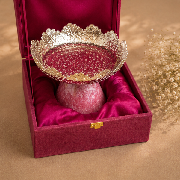 Pink Resin Dry Fruit Stand with Premium Gift Box