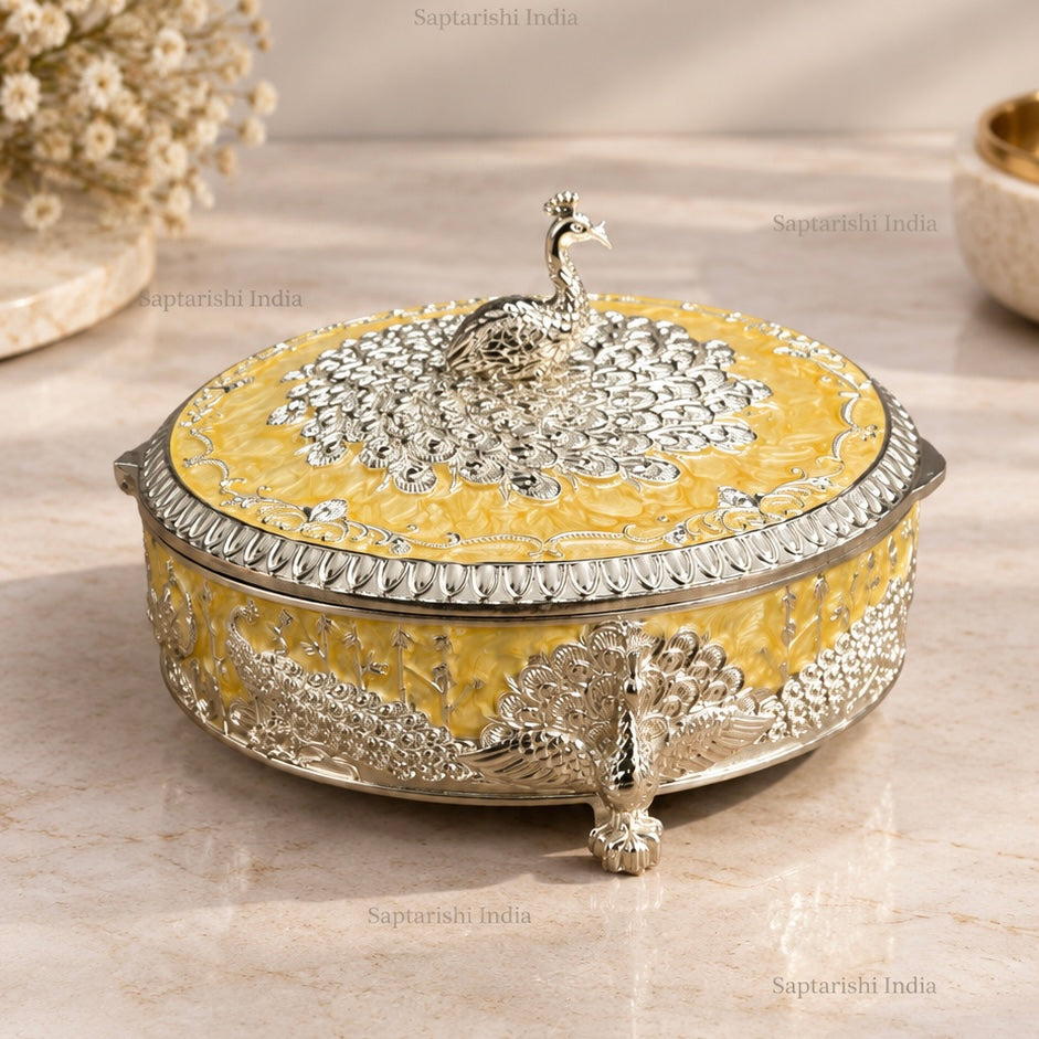 Peach Peacock Enamel Dry Fruit Box (6 in) by Saptarishi India