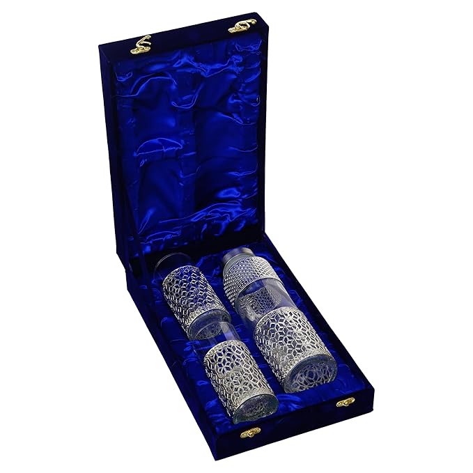 German Silver Finish Bottle & Glass Set (3 Pieces)