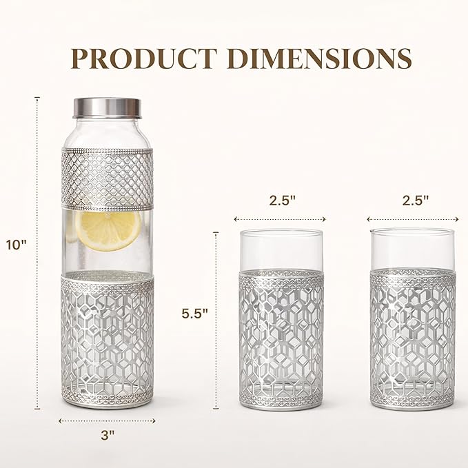 German Silver Finish Bottle & Glass Set (3 Pieces)