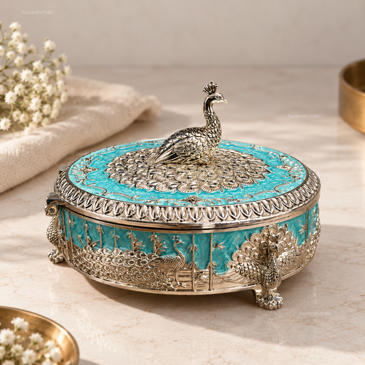 Peacock Enamel Dry Fruit Box (6 in) by Saptarishi India