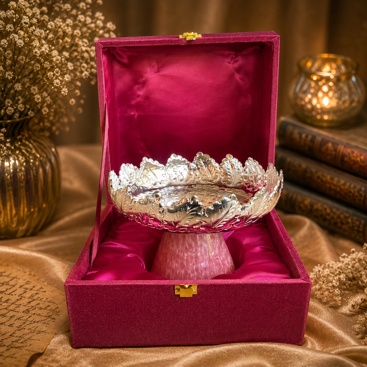 Pink Resin Dry Fruit Stand with Premium Gift Box