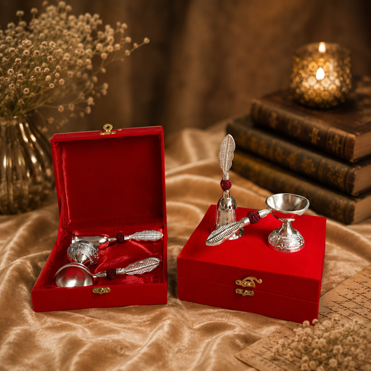 Rudraksha Bell & Jyot Set (Velvet Box Packed)