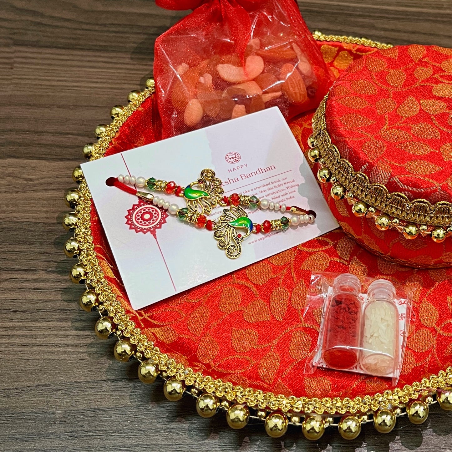 Red Rakhi Platter by Saptarishi