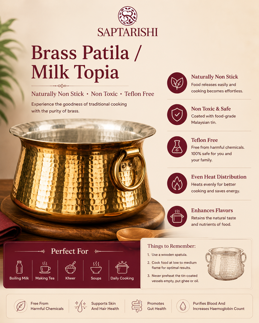 Handcrafted Brass Patila / Milk Topia with Lid | Naturally Non-Stick, Non-Toxic & Teflon-Free | Saptarishi