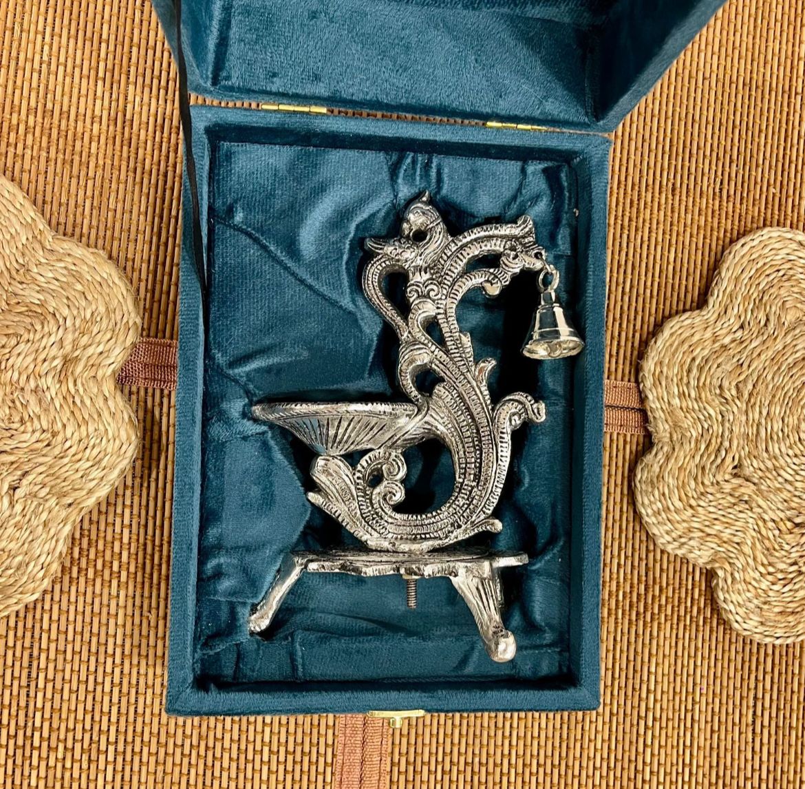 Beautiful Peacock Diya (Velvet Box Packed)