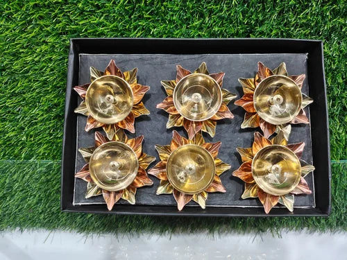 Pure Brass & Copper Diya Set (Set of 6 | Window Box Packed)