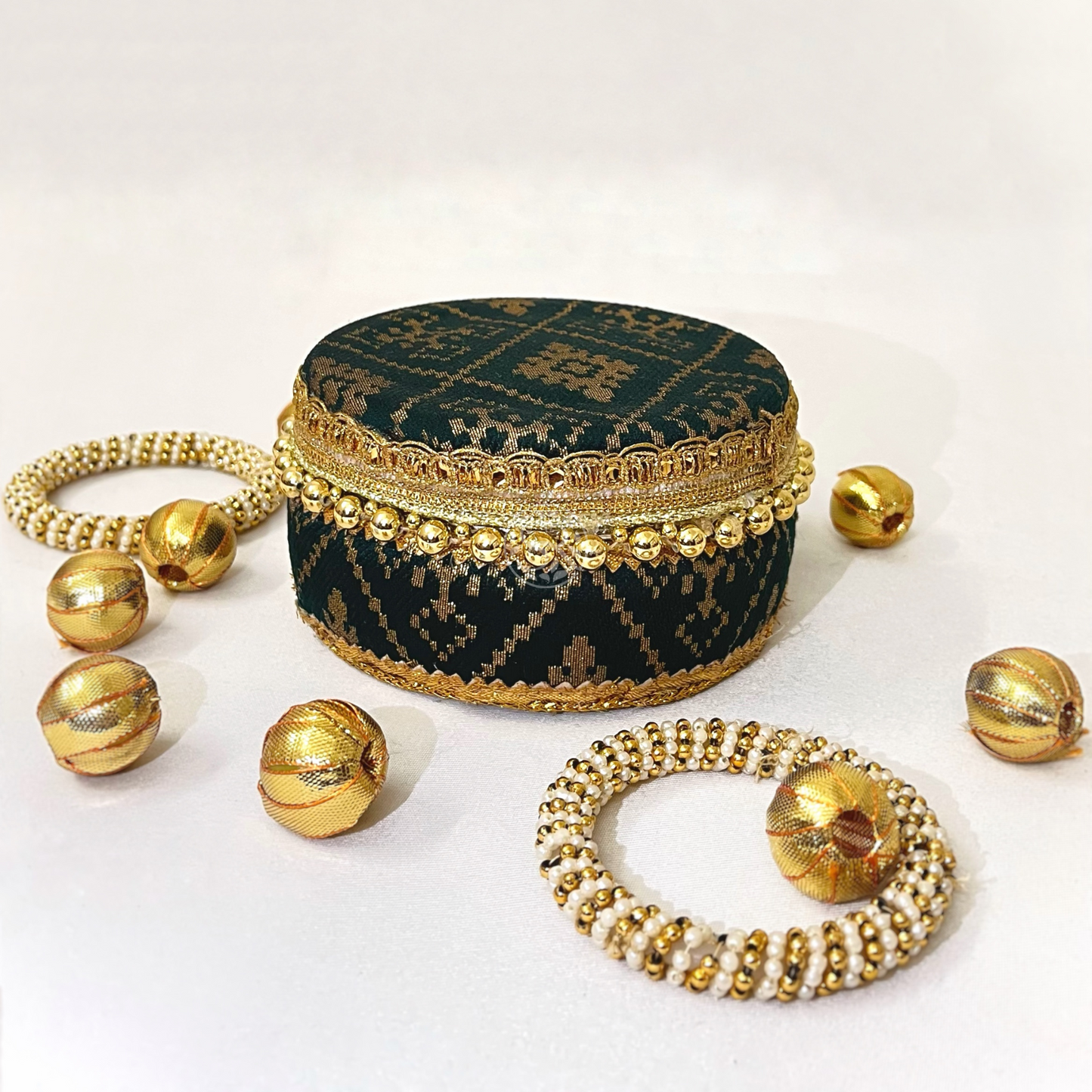 Green Brocade Sweet Steel Box By Saptrishi