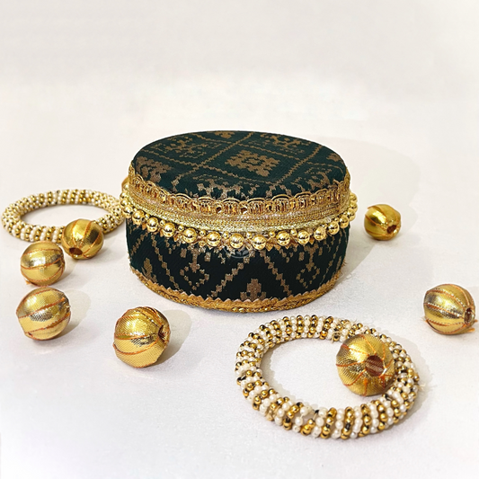 Green Brocade Sweet Steel Box By Saptrishi