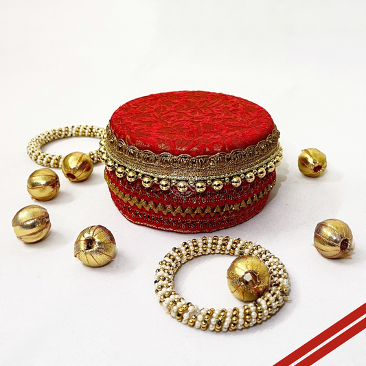 Red Brocade Sweet Steel Box By Saptrishi