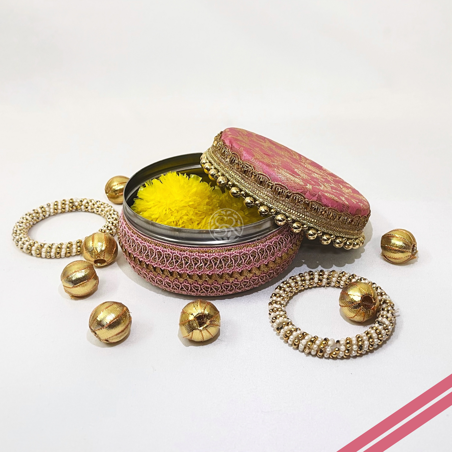 Baby Pink Brocade Sweet Steel Box By Saptrishi