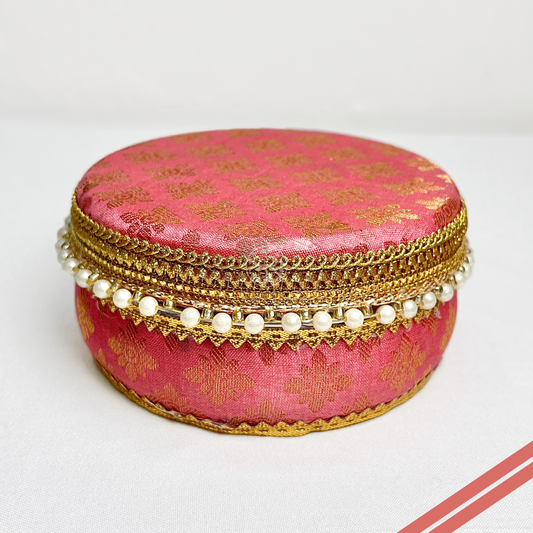 Pearl Pink Brocade Sweet Steel Box By Saptrishi