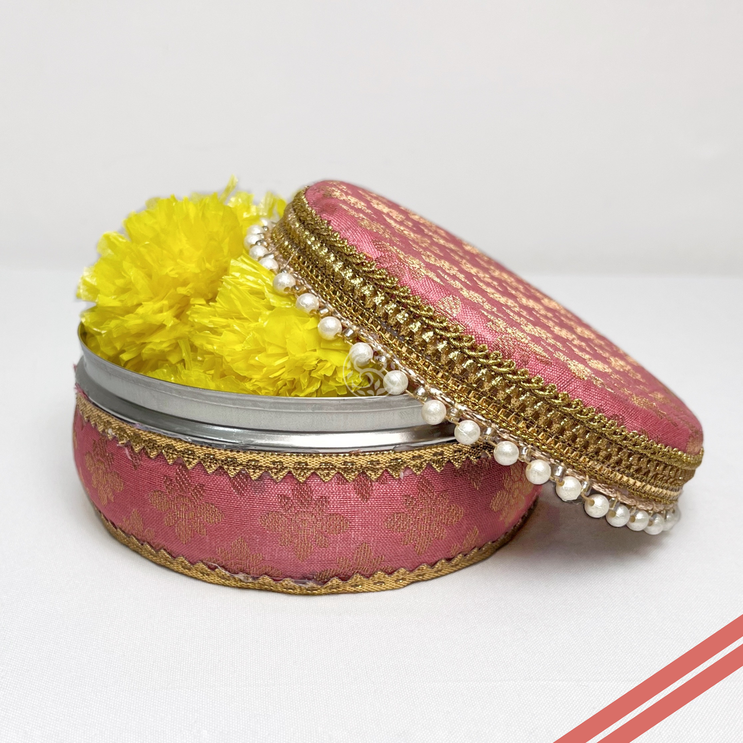 Pearl Pink Brocade Sweet Steel Box By Saptrishi