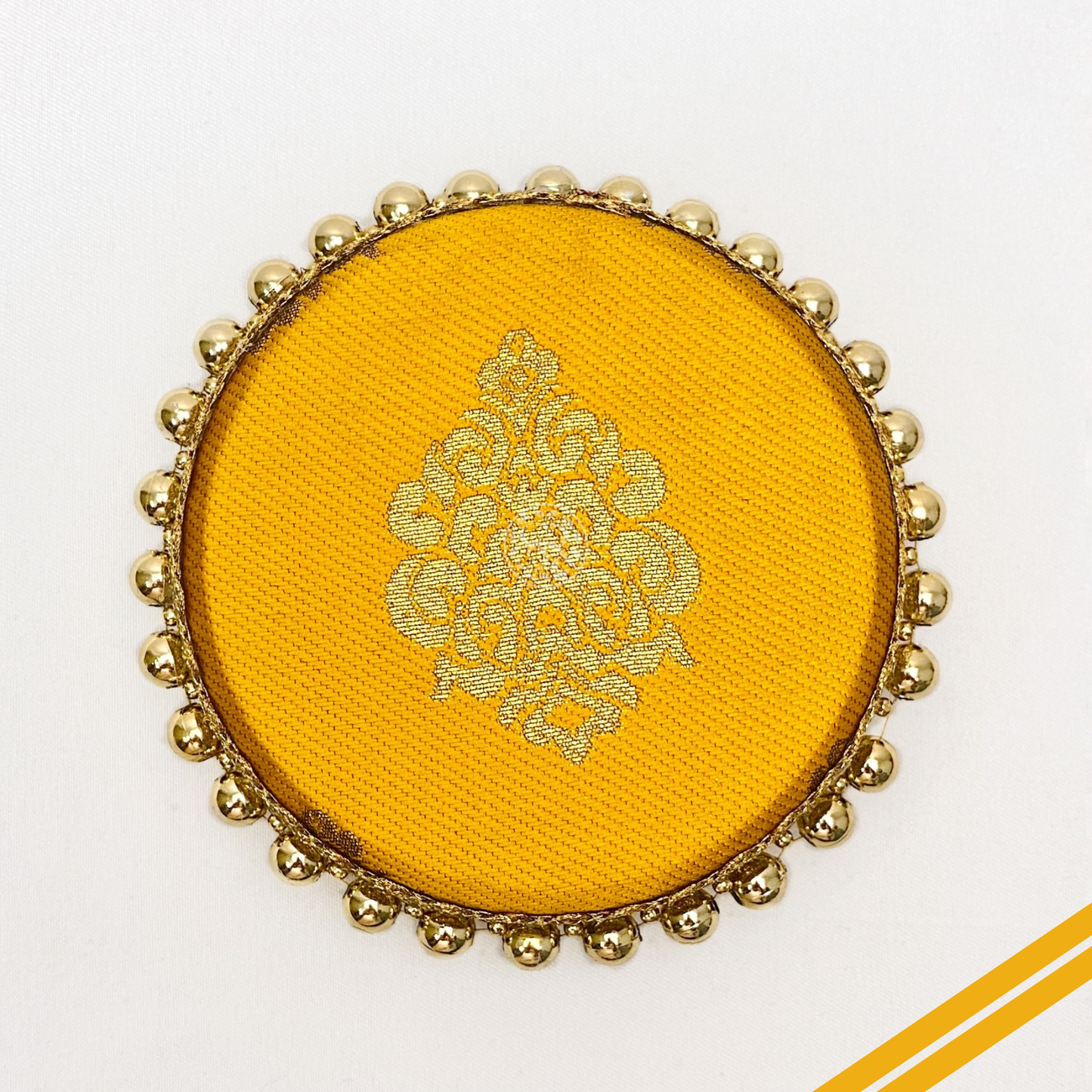 Yellow Brocade Steel Box by Saptrishi