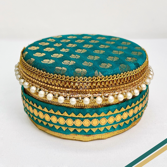Teel Green Brocade Sweet Steel Box By Saptrishi
