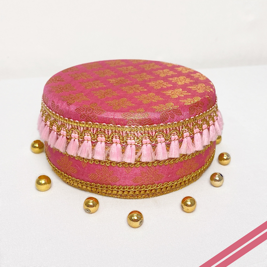 Baby Pink Brocade Sweet Steel Box By Saptrishi (3 Pc)