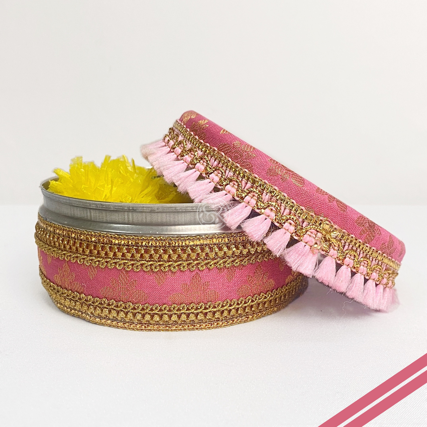 Baby Pink Brocade Sweet Steel Box By Saptrishi (3 Pc)