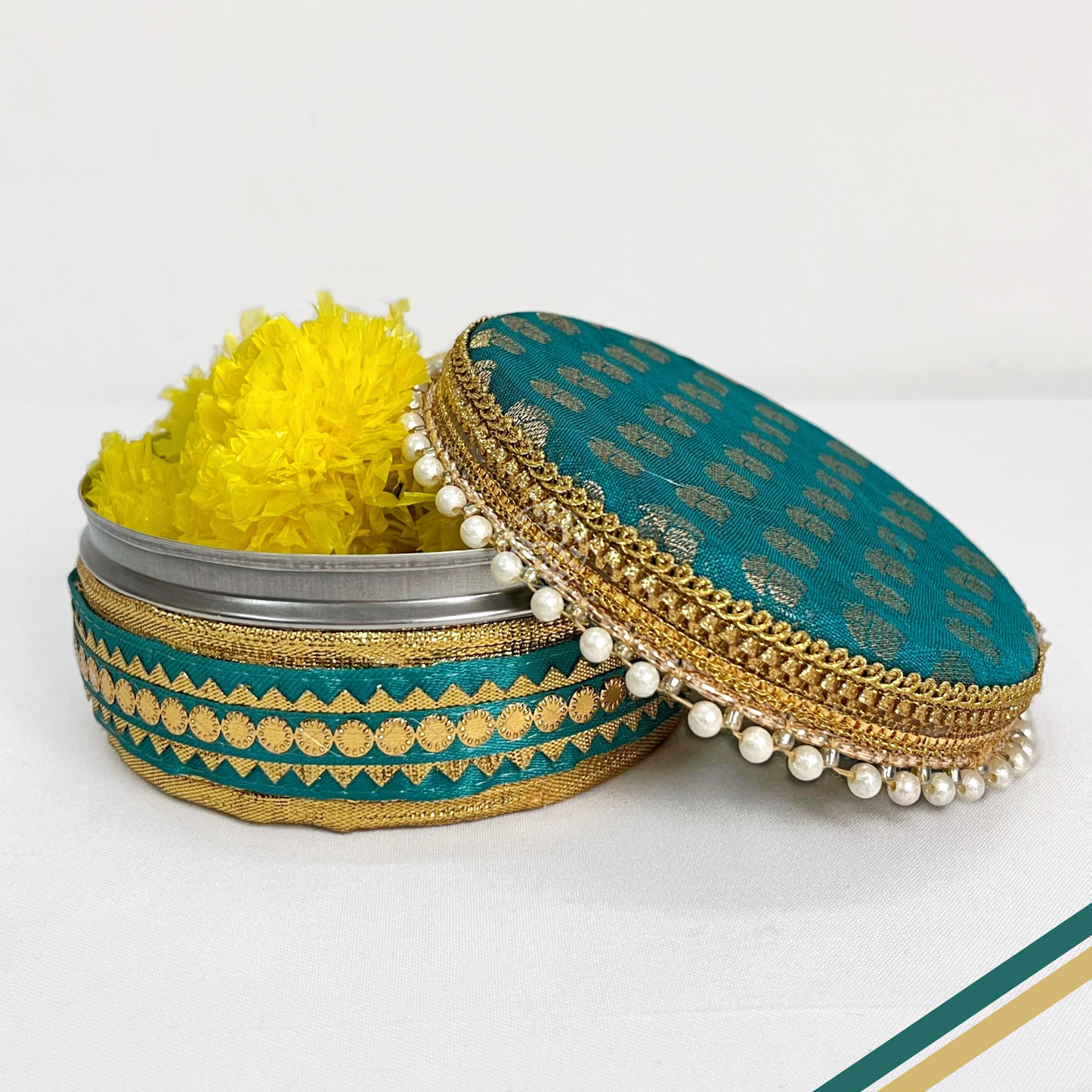 Teel Green Brocade Sweet Steel Box By Saptrishi
