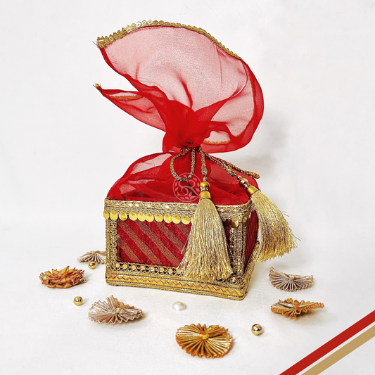 Red Dry Fruit Box Potli By Saptrishi (2pc)
