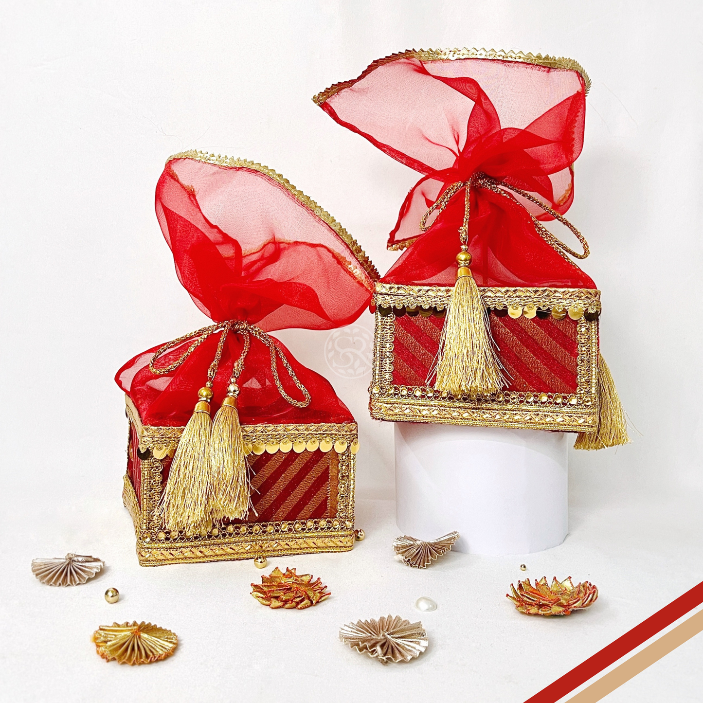 Red Dry Fruit Box Potli By Saptrishi (2pc)