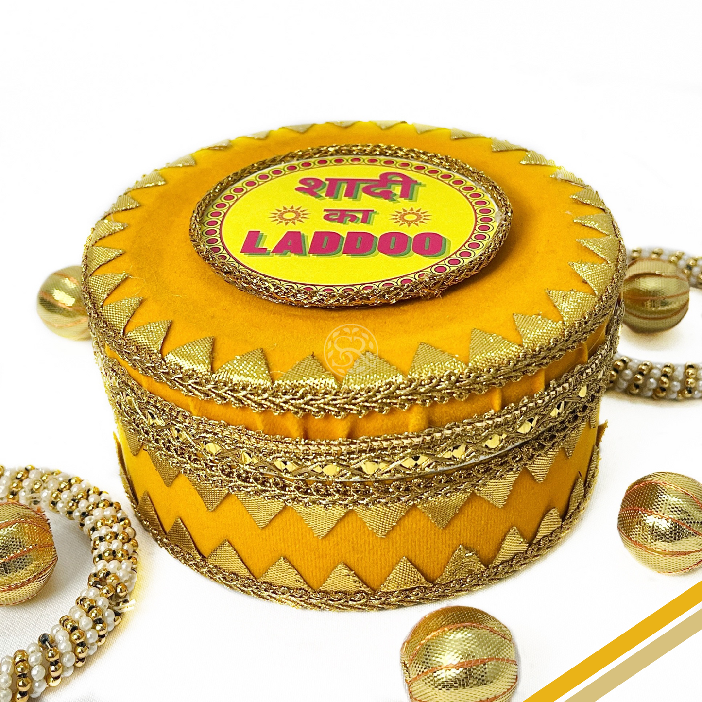 Haldi Yellow 'Shadi ka Laddoo' Steel Box By Saptrishi